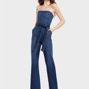 Alice and Olivia Boned strapless denim jumpsuit